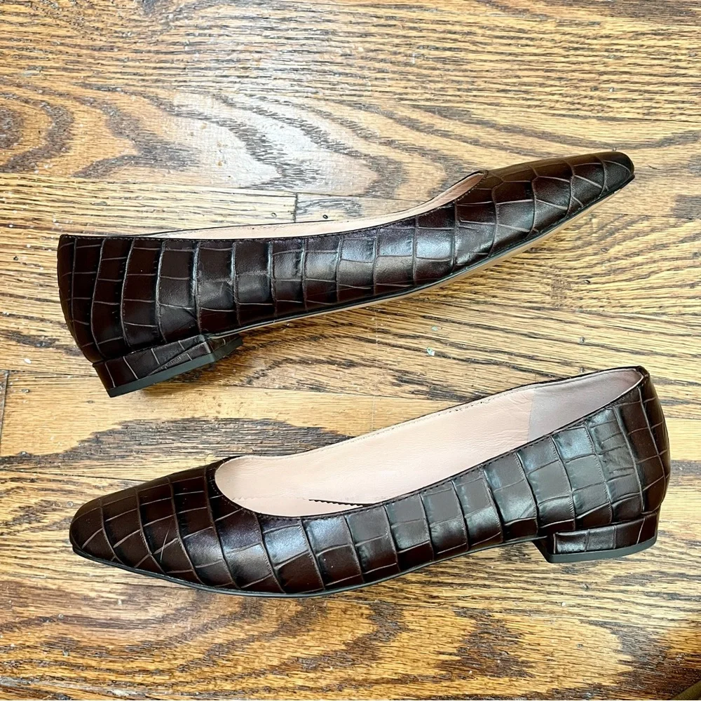 J crew leather croc embossed Carolyn skimmer flats